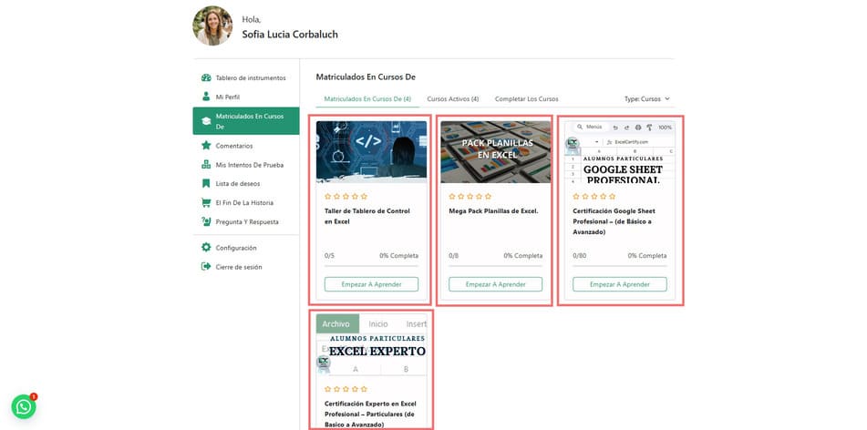 Panel del alumno