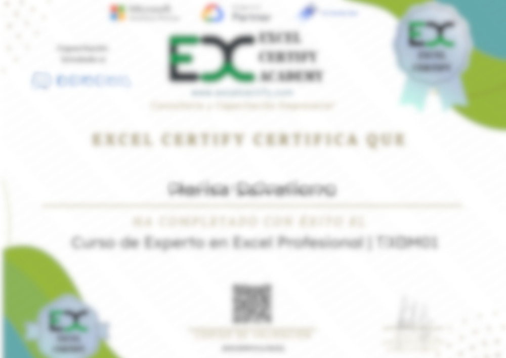 Muestra de certificado emitido por ExcelCertify, con código QR de verificación